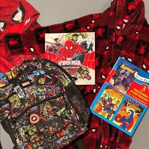 Marvel Superhero Kids pajamas, robe, backpack and books